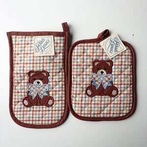 Vintage Sarah Lynn's Country Kitchen Teddy Bear Oven Mitt & Pot Holder Set